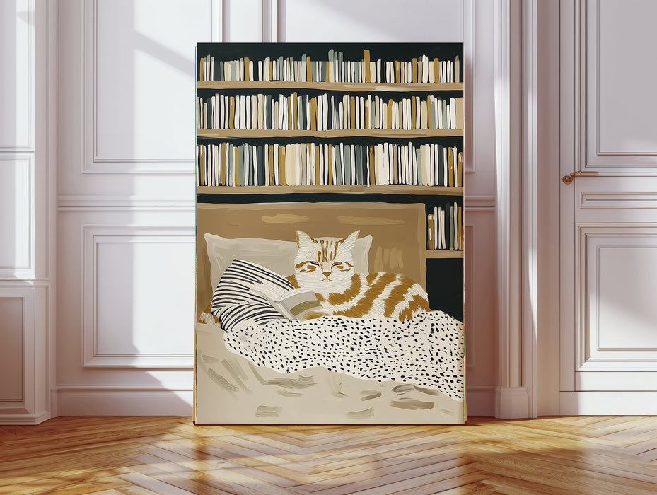 Cat Reading Book Art Print