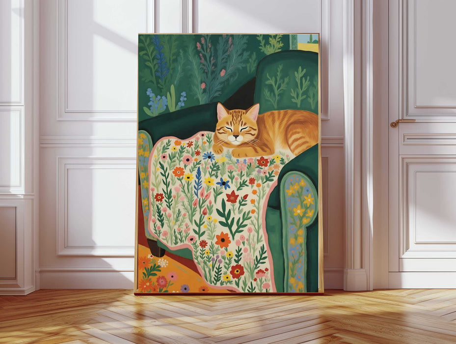 Ginger Cat Sofa Art Print Portrait
