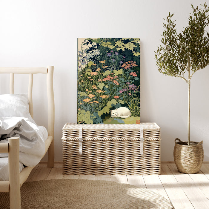 Sleeping Cat Japanese Flower Art Print