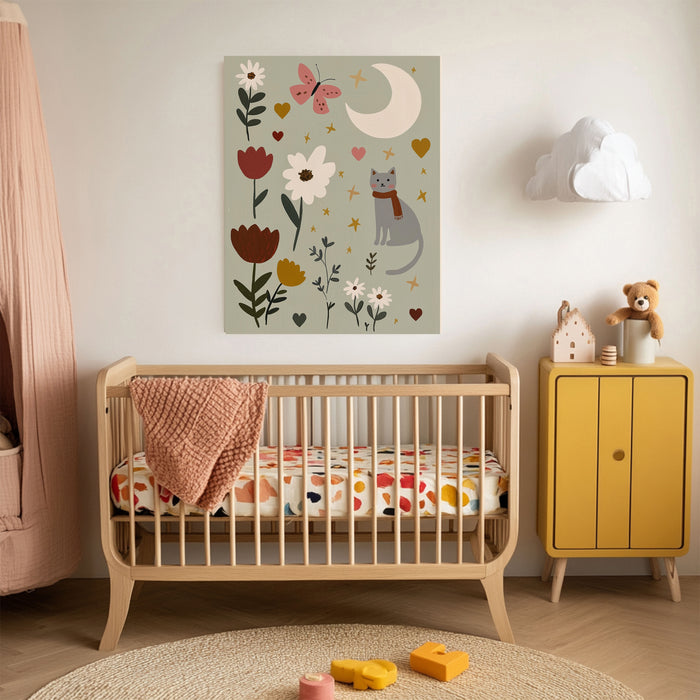 Cat and Moon Nursery Art Print