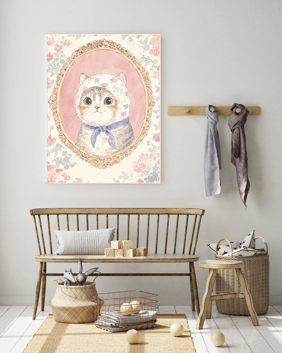 Vintage Nursery Pink Cat Art Print