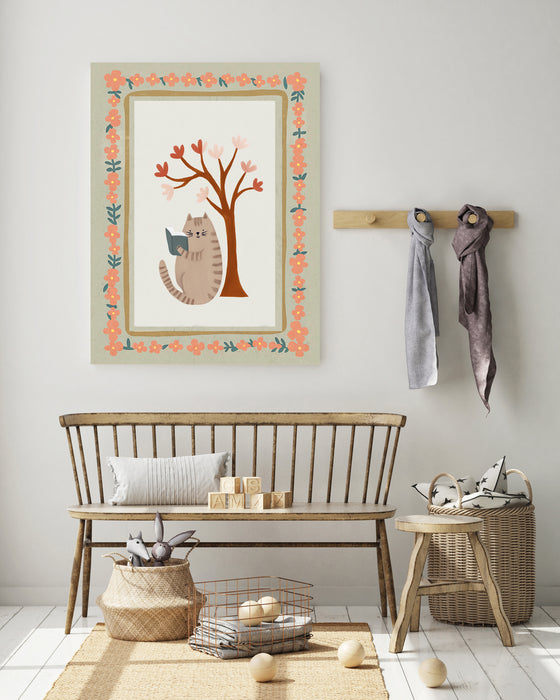 Cat Reading Book Nursery Art Print