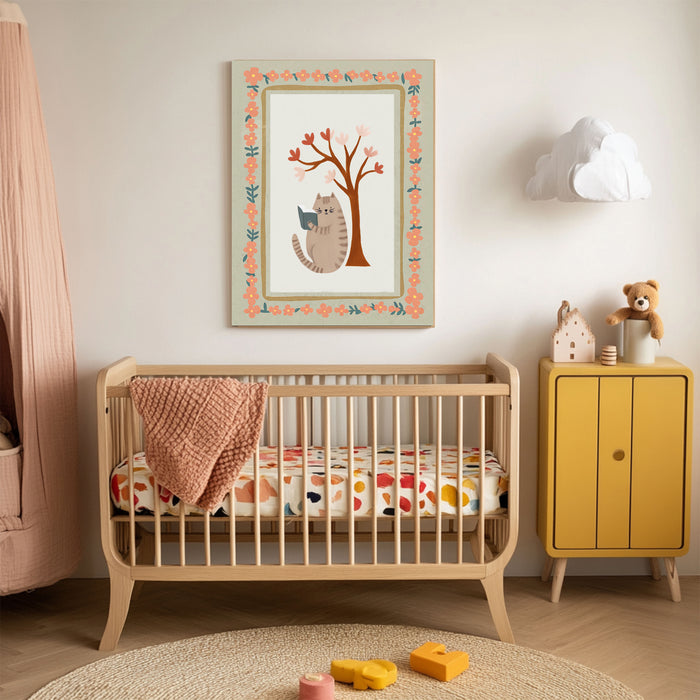 Cat Reading Book Nursery Art Print