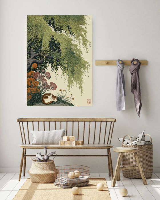 Japanese Willow Tree Cat Art Print