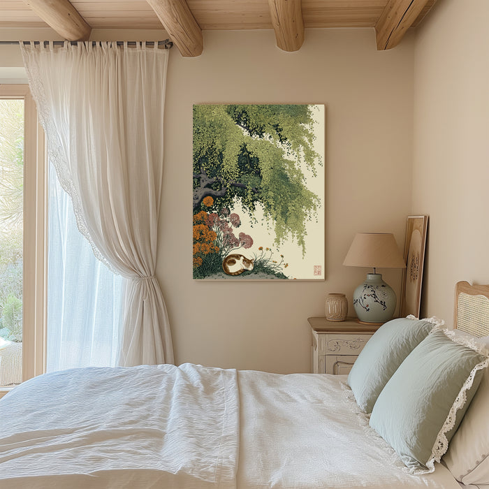 Japanese Willow Tree Cat Art Print