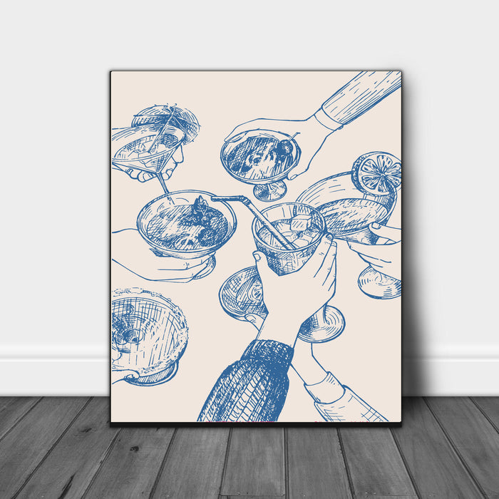 Cheers Drinks Art Print Blue