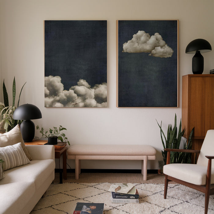 Moody Cloud Print Set of two: Vintage Dark Blue Sky