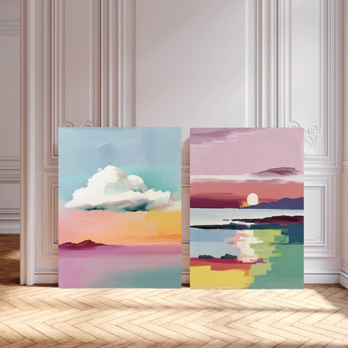 Set Of Two Sunset Sky Landscape Art Prints