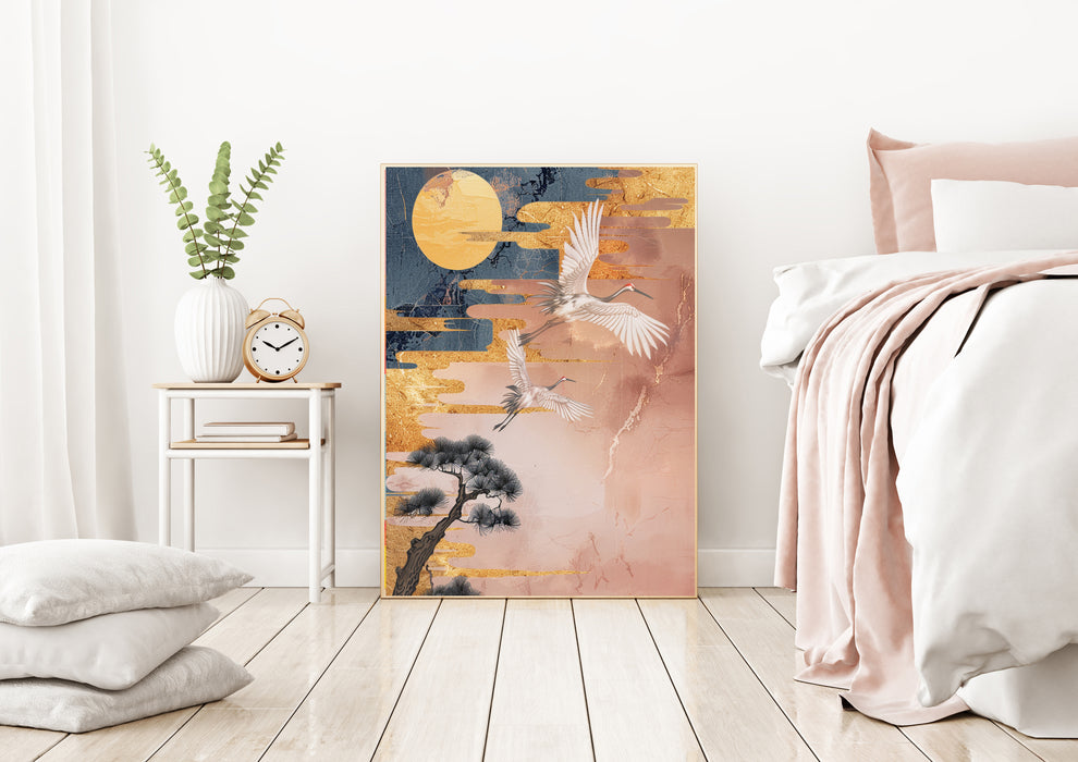 Japanese Pink Cranes Art Print