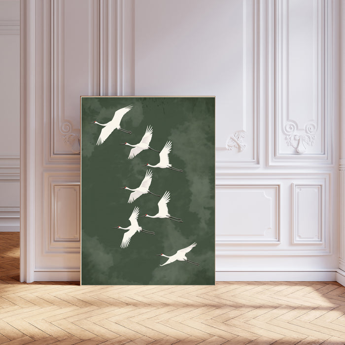 Japanese Green Cranes Art Print