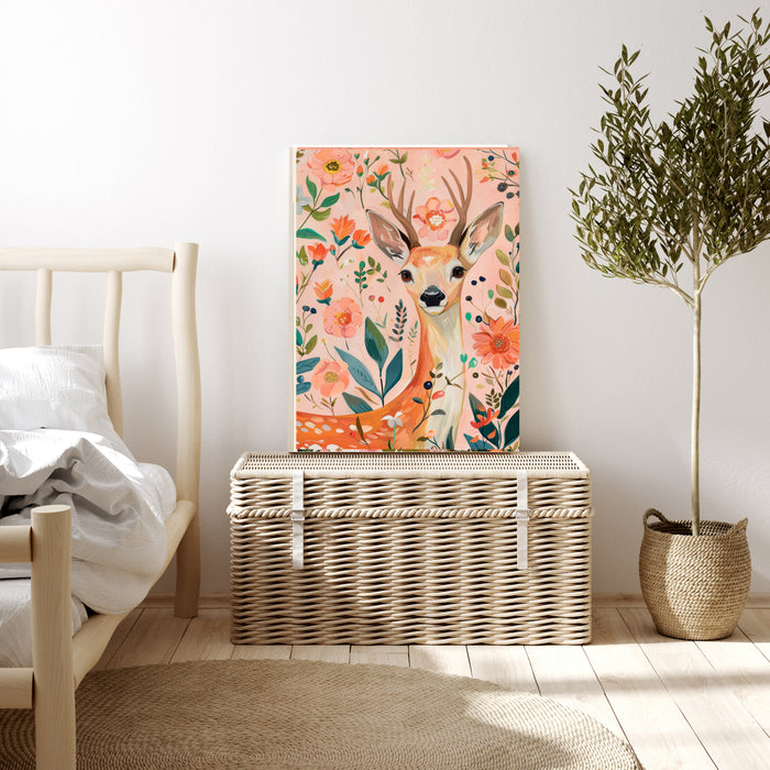 Deer Painting Flower Art Print