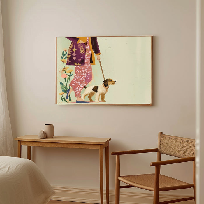 Dog Walking Portrait Painting Art Print