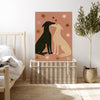 Pink greyhound love print styled in a bedroom, romantic dog lover gift