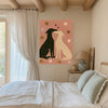 Black and cream sighthound dogs kissing giclée print with gold and blush painted stars