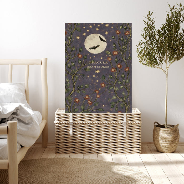 Dracula Bram Stoker Book Cover Print | Gothic Literary Wall Art | Moon Bat Illustration | Giclée Fine Art