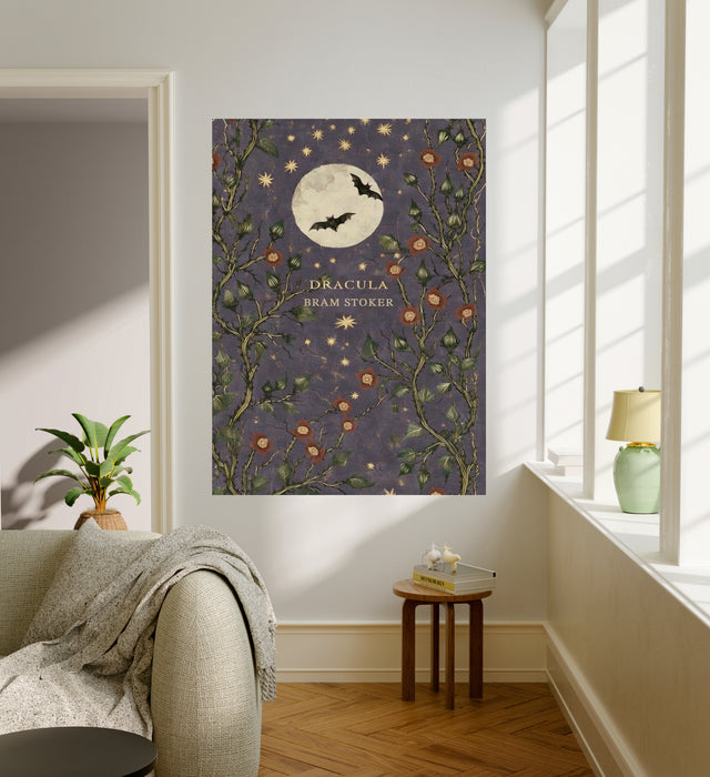 Dracula Bram Stoker Book Cover Print | Gothic Literary Wall Art | Moon Bat Illustration | Giclée Fine Art
