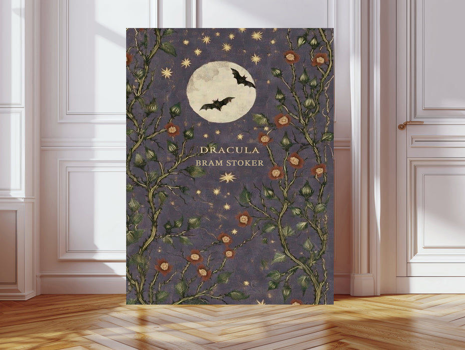 Dracula Bram Stoker Book Cover Print | Gothic Literary Wall Art | Moon Bat Illustration | Giclée Fine Art