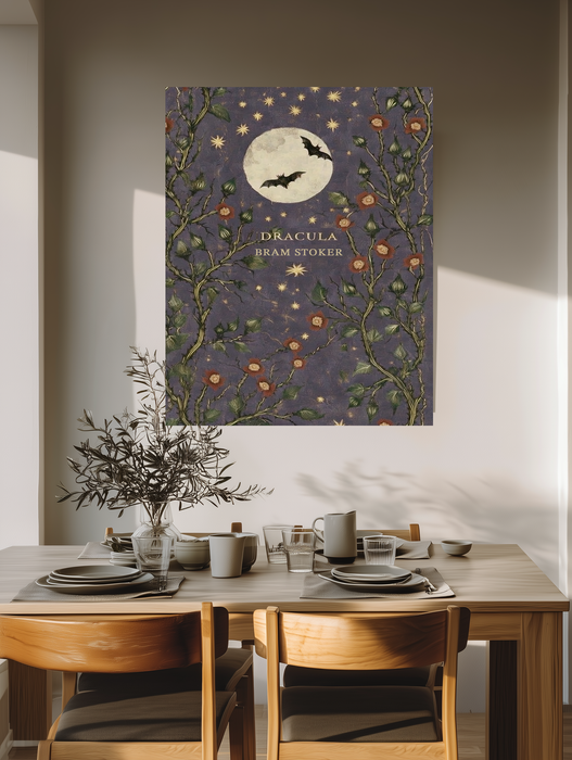 Dracula Bram Stoker Book Cover Print | Gothic Literary Wall Art | Moon Bat Illustration | Giclée Fine Art