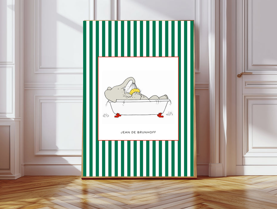 Babar the Elephant Bath Vintage Nursery Art Print