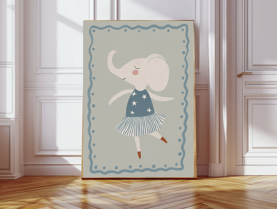 Ballerina Elephant Nursery Art Print
