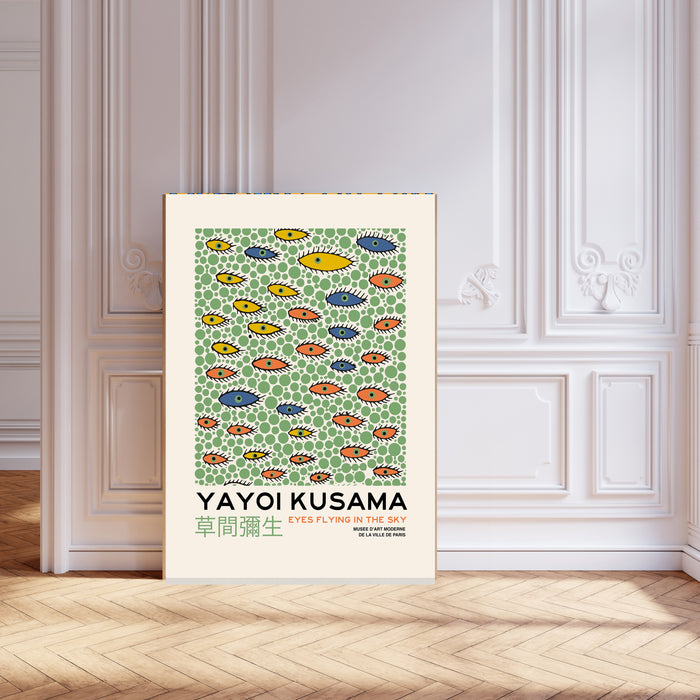 Yayoi Kusama Inspired Flying Eyes Green Art Print