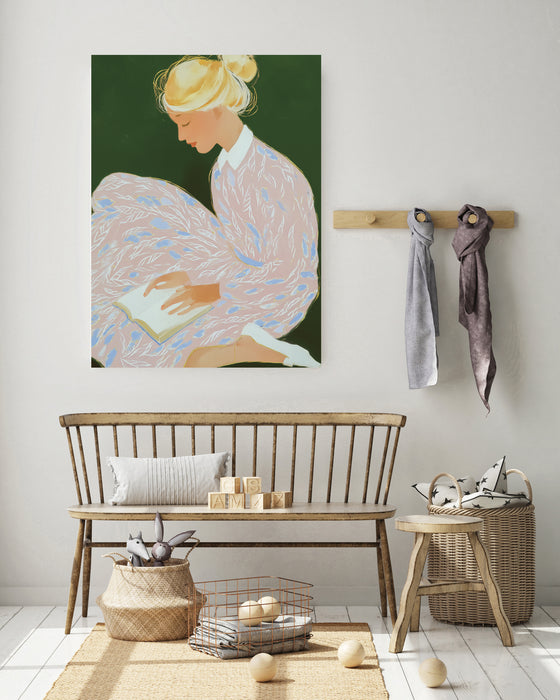 Female Book Reading Painting Art Print