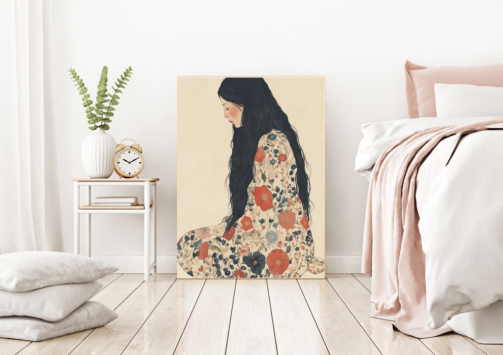 Portrait Of A Woman In Floral Art Print