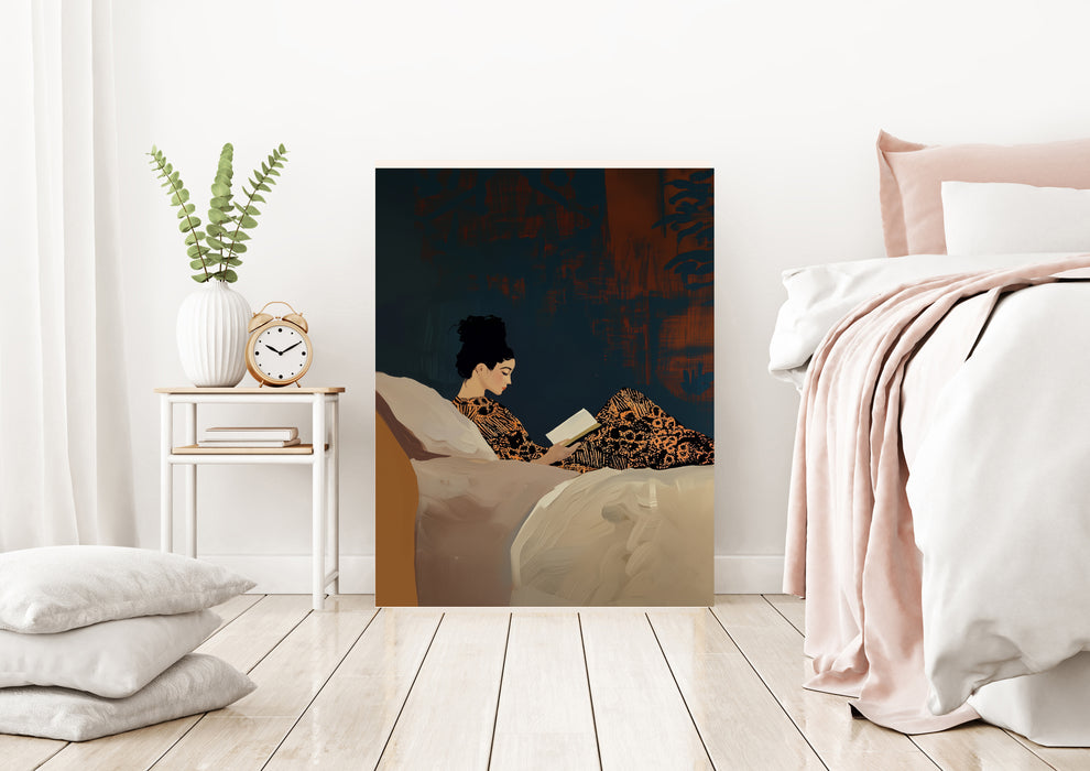 Female Book Reading Moody Painting Art Print