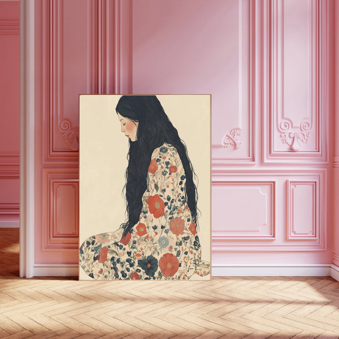 Portrait Of A Woman In Floral Art Print