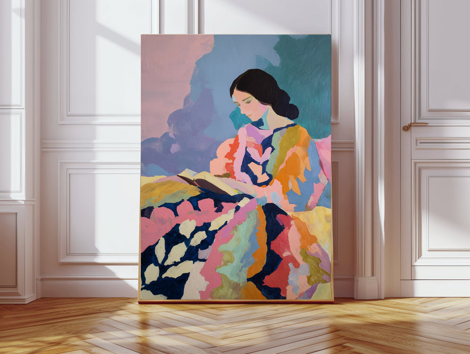 Female Abstract Book Reading Portrait Art Print