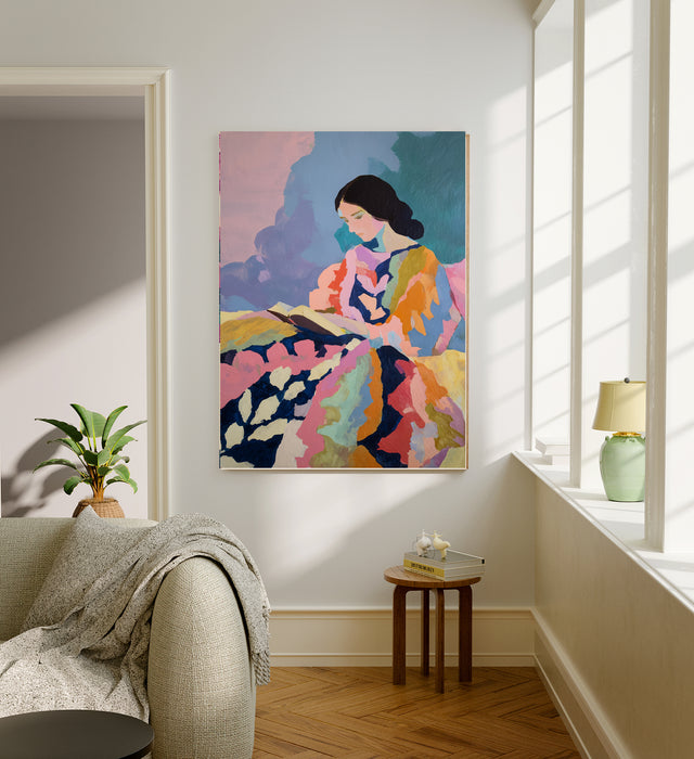 Female Abstract Book Reading Portrait Art Print
