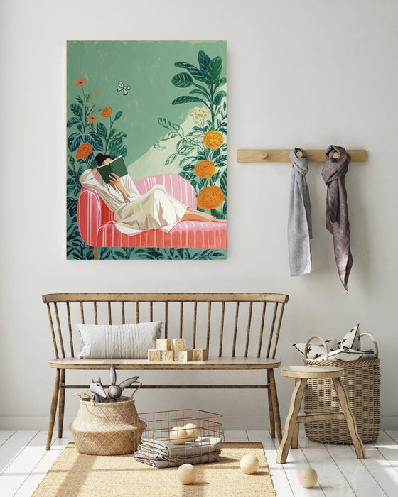 Female Book Reading Painting Art Print