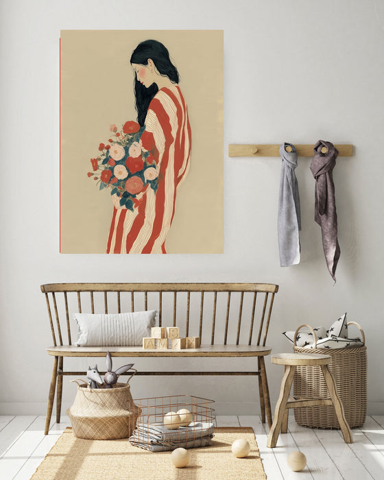 Woman With Roses Art Print | Japanese Style Floral Giclée Print