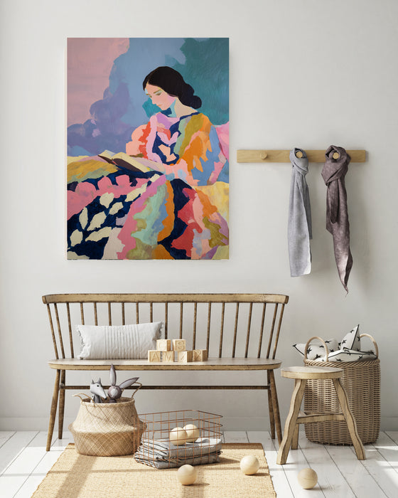 Female Abstract Book Reading Portrait Art Print