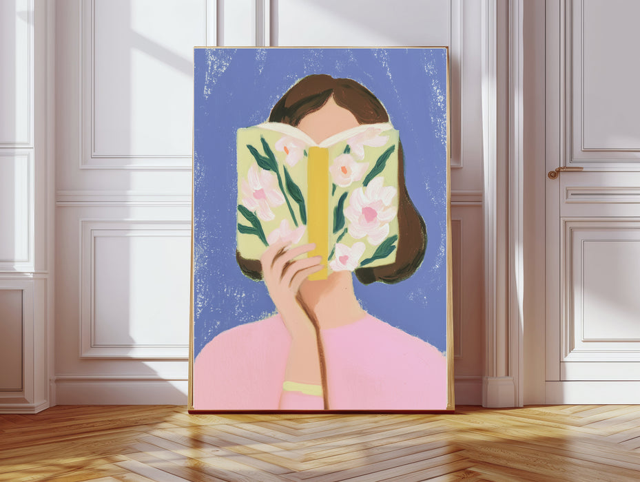 Female Book Reading Painting Art Print