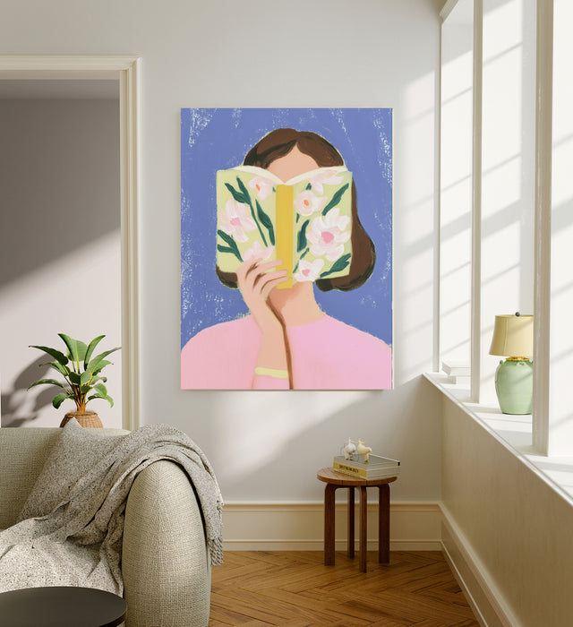 Female Book Reading Painting Art Print