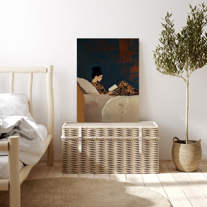 Female Book Reading Moody Painting Art Print