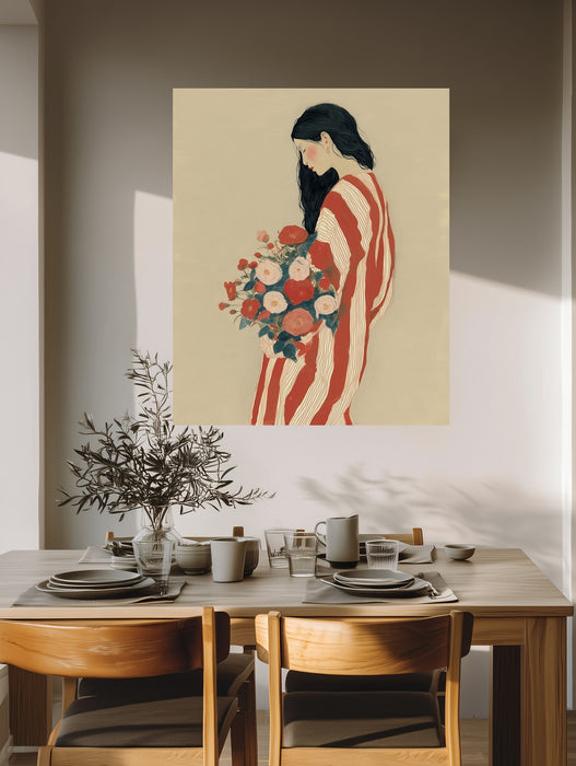 Woman With Roses Art Print | Japanese Style Floral Giclée Print