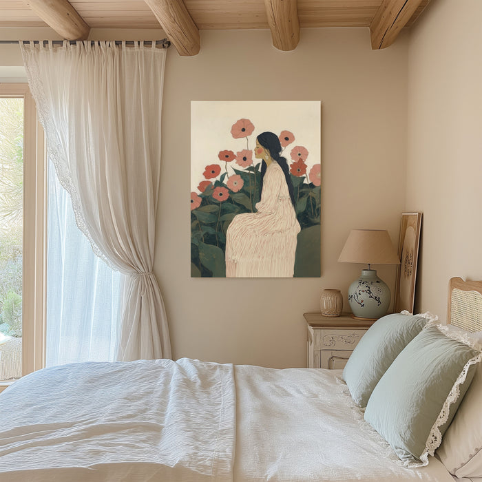 Woman With Poppies Art Print | Japanese Floral Giclée Print