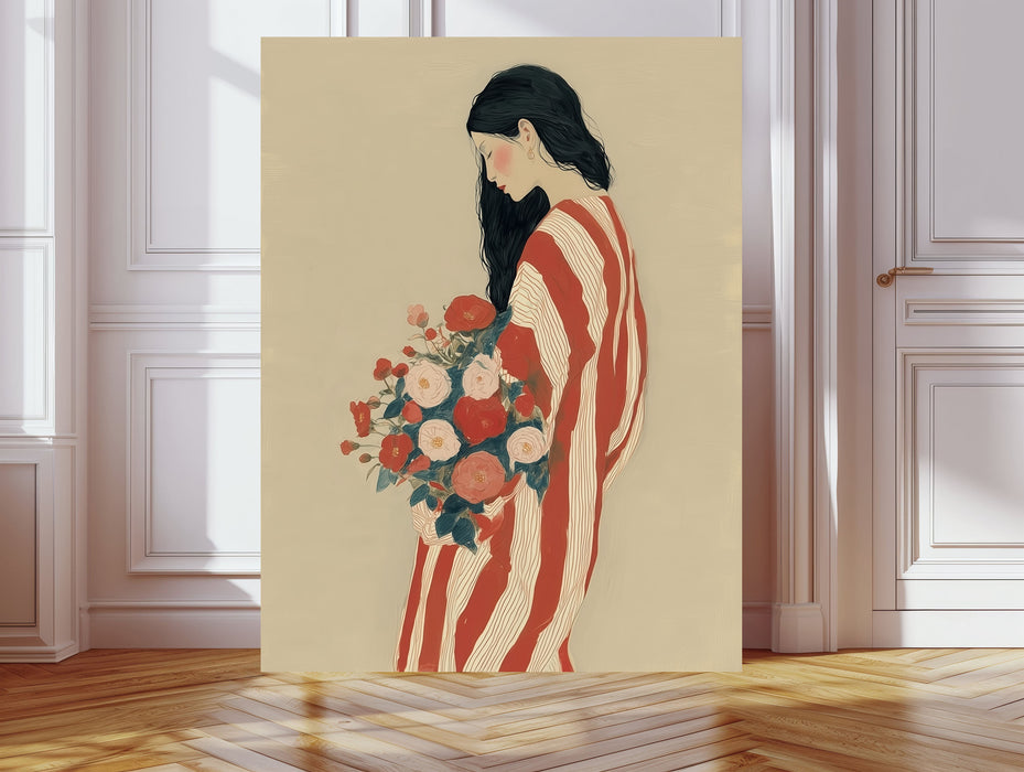 Woman With Roses Art Print | Japanese Style Floral Giclée Print