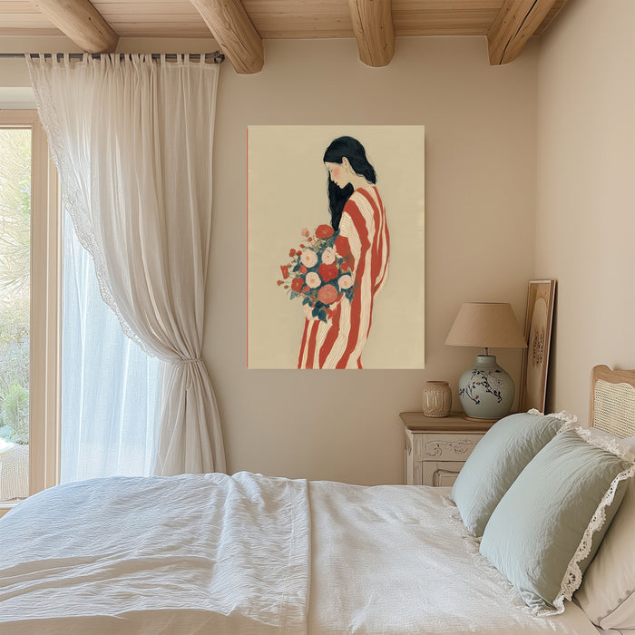 Woman With Roses Art Print | Japanese Style Floral Giclée Print