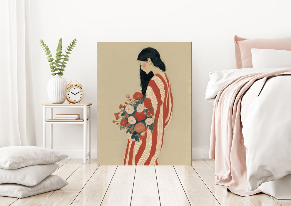Woman With Roses Art Print | Japanese Style Floral Giclée Print