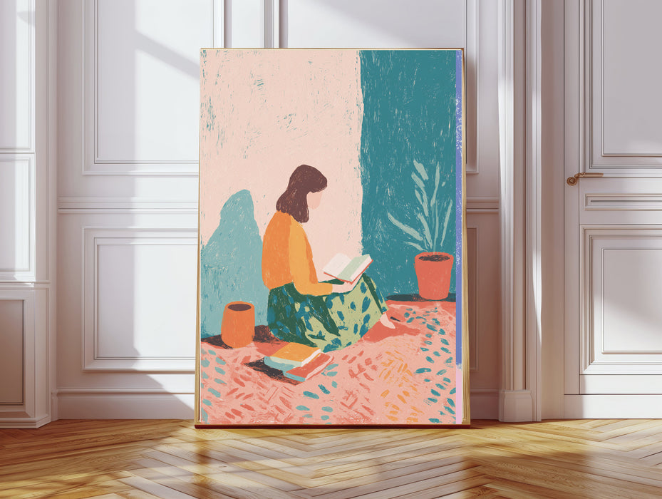 Female Book Holiday Reading Painting Art Print