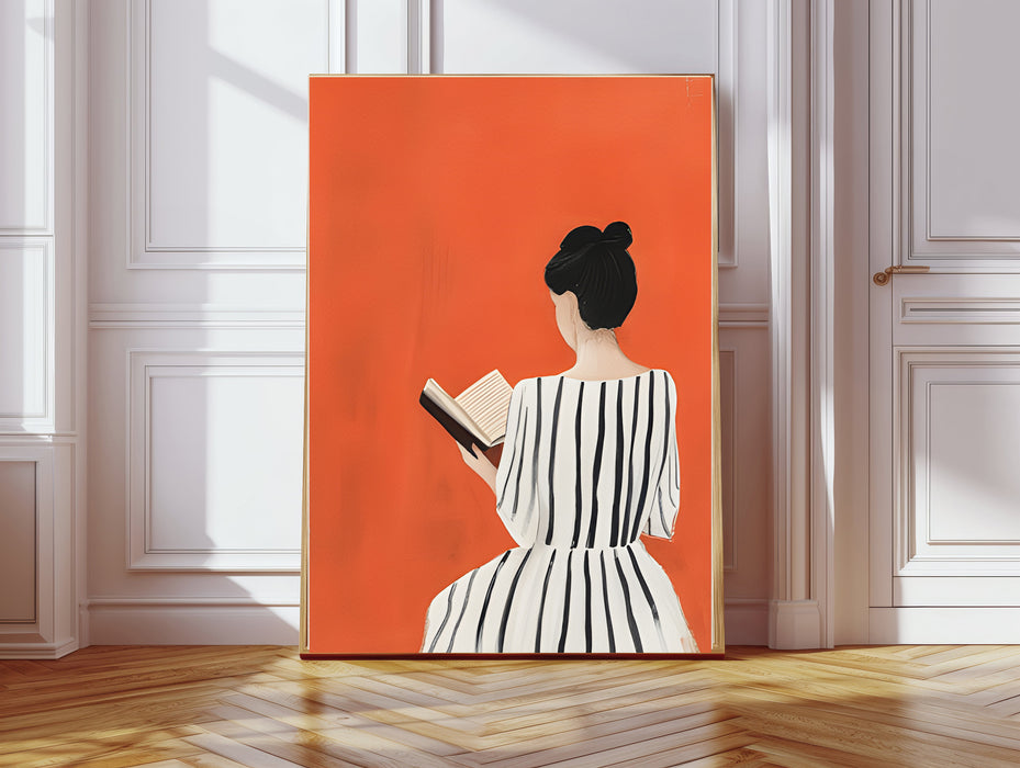 Female Book Reading Painting Art Print