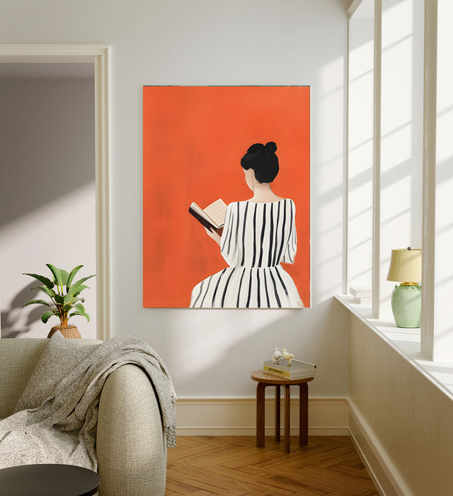 Female Book Reading Painting Art Print