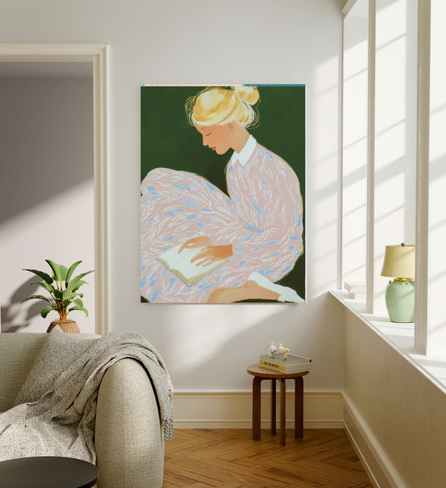 Female Book Reading Painting Art Print
