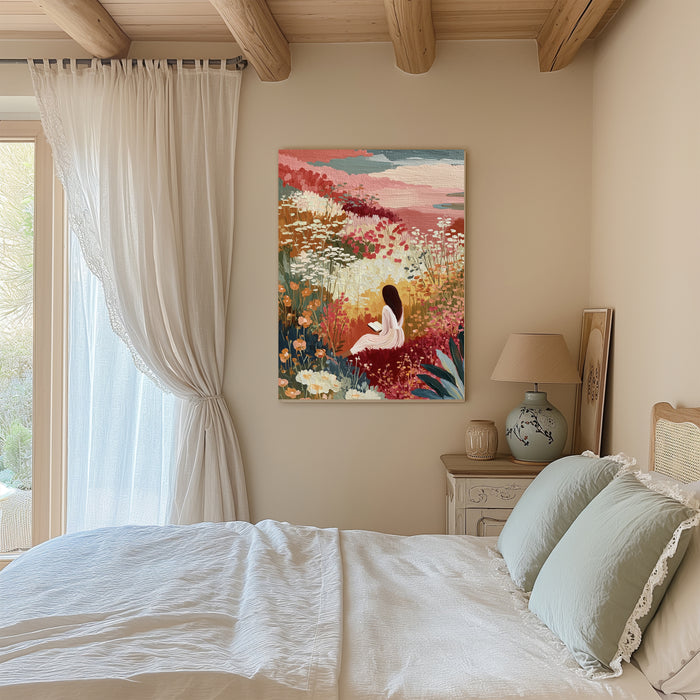 Female Landscape Book Reading Art Print