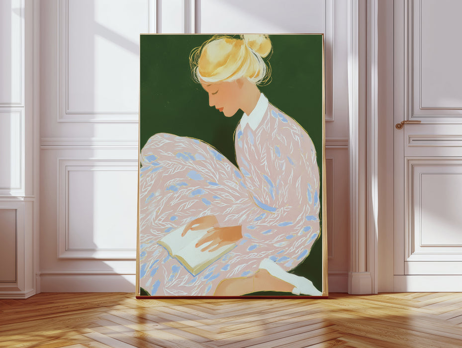 Female Book Reading Painting Art Print
