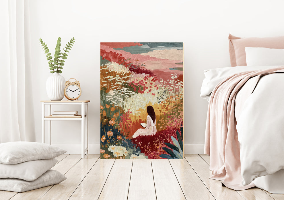 Female Landscape Book Reading Art Print