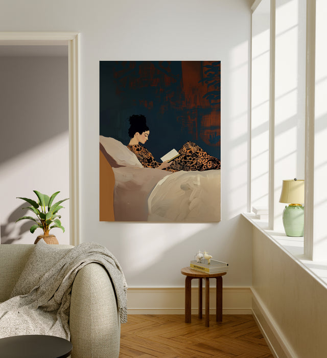 Female Book Reading Moody Painting Art Print